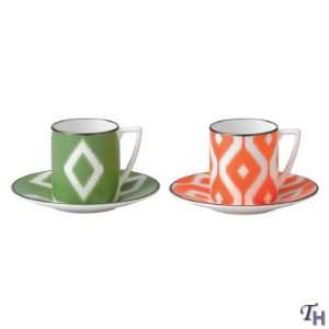 Jasper Conran China Kilim Espresso Cup & Saucer Pair, Green & Orange