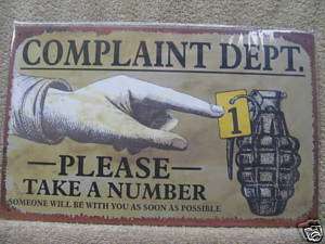 Complaints Department Funny decor Tin Metal Sign  