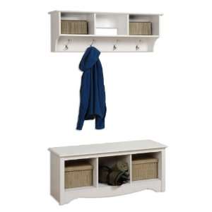  Prepac Entryway Shelf & Cubbie Bench   Black, White, Maple 