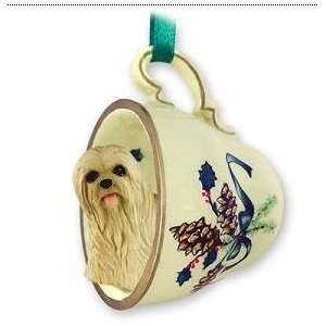  Christmas Tree Ornament   Blonde Lhasa Apso in Teacup 