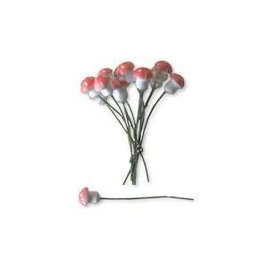  12 Small Pink Spun Cotton & Lacquered Mushrooms