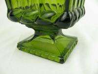 Vintage Green Depression Glass Square Rope Compote Vase  