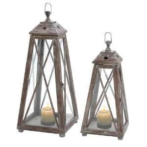   Set of Two Unique Wood Glass Decorative Candle Lantern