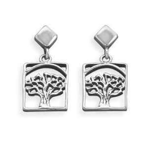  Cut Out Tree Post Earrings 925 Sterling Silver Jewelry