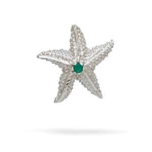  Sterling Silver Starfish Charm with Emerald Stone Jewelry