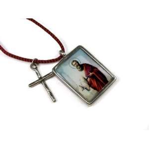 Saint Paul Full Color Pendant With Mini Cross on Red / Black Corded 