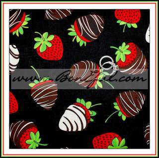 BOOAK TT Fabric Red Green Strawberry Dessert Candy Chocolate Brown 