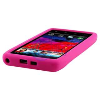 Hot Pink Silicone Soft Case+3x Privacy Screen Protector for Motorola 