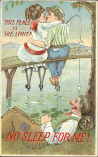 COMIC Couple Fishing And Kissing c1910 Postcard  
