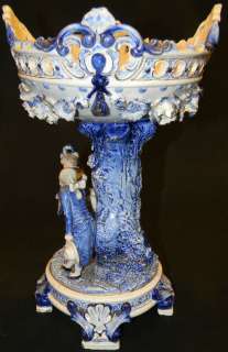 ANTIQUE 1900 DRESDEN CHINA DELFT BLUE COURTSHIP COMPOTE  