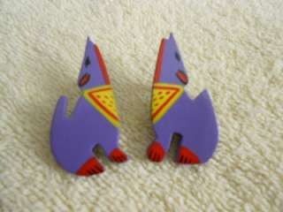 Hand Painted Purple Wood Coyote Earrings Native American Look  