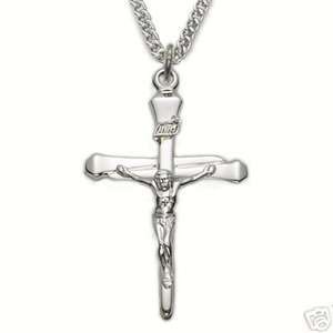  Large Mens Nail Sterl Sterling Silver Crucifix Necklace Jewelry