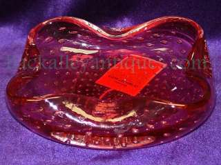 Vintage 1971 Pilgrim Cranberry Hand Blown Crimped Bowl  