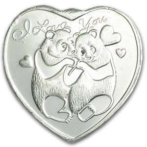   999 Fine Silver Heart 1 oz   Cuddling Pandas Arts, Crafts & Sewing