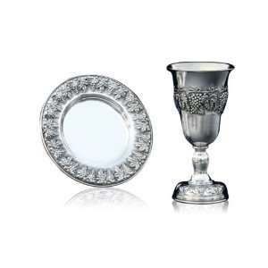   Rounded Kiddush Cup and Saucer Set    Wild Grapes