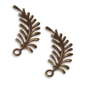   Natural Brass Fastenables Fern Curving Left Leaf Charms 30x12mm (2