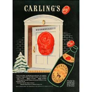  1947 Ad Carlings Red Cap Ale Beer Bottle Christmas 