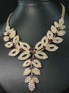   Bridesmaids Purple Flower Diamanate Crystal Necklace Earrings Set