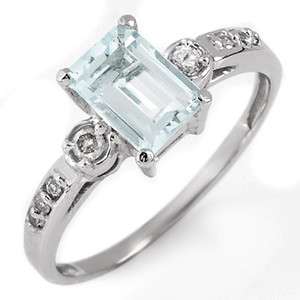 Genuine 1.20 ctw Aquamarine & Diamond Ring 10K Gold  