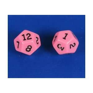  Pink Opaque D12 Dice 2ea Toys & Games