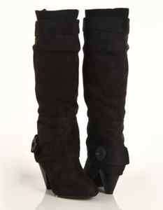 Patsy Stylish wide sweater Cuff knee high boots Faux suede fabric 