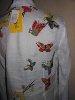 NWT Citron Santa Monica Embroidered Butterfly Ramie Linen Tunic L $168 