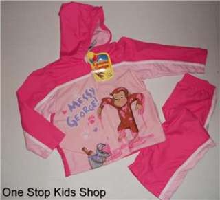 CURIOUS GEORGE Girls 3T 4T 5T Set OUTFIT Shirt Hoodie Pants Top Monkey 