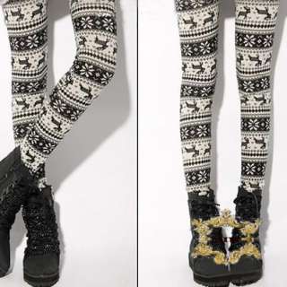 Sz S M L XL New *Knit Wool Like* thermal Leggings w Black/White 