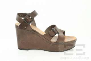   Brown Distressed Leather Cerrick Wedge Sandal Heels Size 8B  