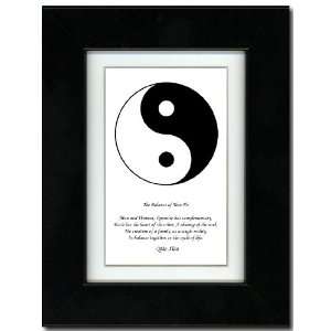  5x7 Black Satin Frame with Yin Yang (Black/White) with Mat 