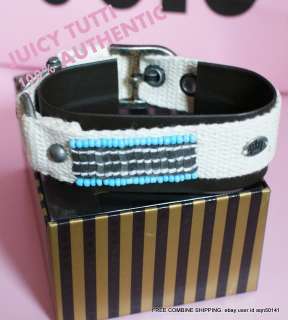 Juicy Couture Gray Turquoise Beaded Trim Dog Pet Collar $55 Size M 