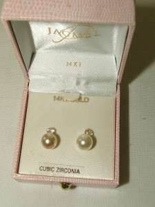 14K Gold Pearl & Cubic Zirconia Stud Earrings Jacmel  