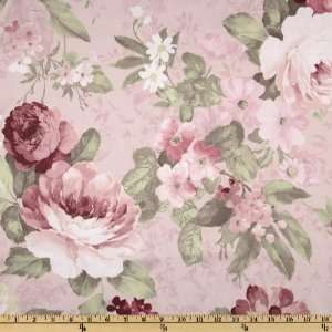  58 Wide Charmeuse Satin Floral Mauve/Rose/Sage Fabric By 