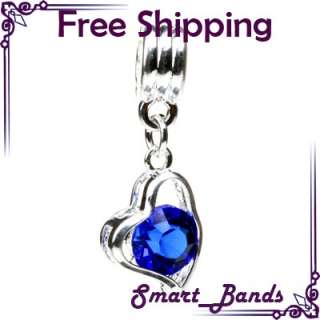 Silver HEART pendant crystal bead for European bracelet charm free 