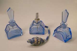 SALE (3) Vintage Czech Cut Glass Perfume Bottles Set  