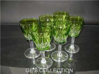 VAL SAINT LAMBERT SET OF 6 GREEN MERY ESNEUX GLASSES  