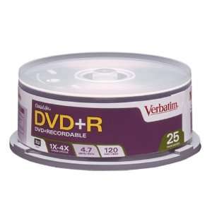  Verbatim DVD+R 4.7GB 4X 25pk Spindle Electronics