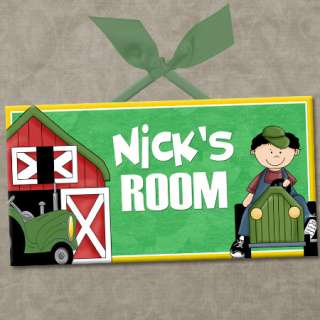 PERSONALIZED Kids Room Door Sign ON THE FARM   GREEN TRACTOR Cute Wall 