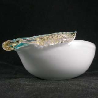 Barbini Italian Murano Turquoise & White Gold Flecks Glass Bowl c1950 
