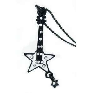  FUN Rock N Roll Black and White Star Guitar Charm Necklace 