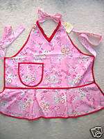 New vintage 50s full apron shabby pink floral ruffle  