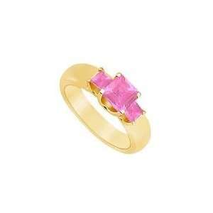  Three Stone Pink Sapphire Ring  14K Yellow Gold   0.75 CT 