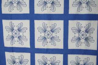 This BEAUTIFUL cotton 30s royal blue and white quilt is hand 
