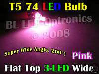 2x Wide Angle T5 74 Wedge 3 LED 12V Car Dash Bulb Pink  