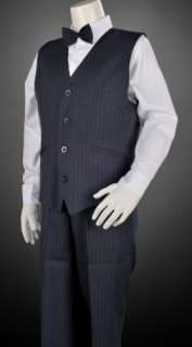 Piece Boys Dark Midnight Blue Pinstripe Formal Jacket and Vest Suit
