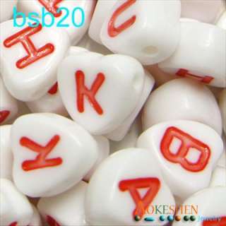 6mm Acrylic Letter Alphabet Beads Heart white / red   bsb20  