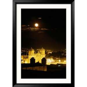 La Catedral on Plaza De Armas with Rising Moon, Cuzco, Peru Framed 