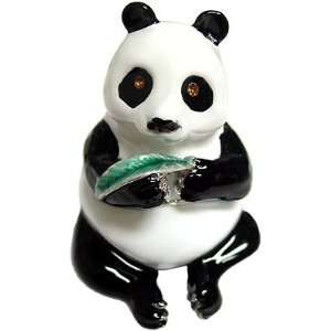  Sitting Panda Holding Leaf Bejeweled Trinket Box