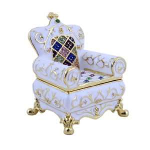  Chair Jewelry Trinket Box Bejeweled White