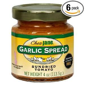 Chez Jane Garlic Spread, Sundried Tomatoes, 4 Ounce Jars (Pack of 6 